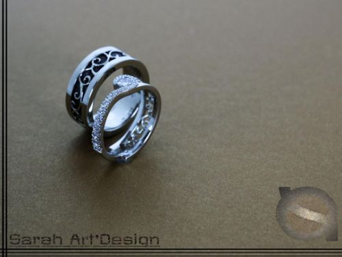 alliances or blanc carbone diamants