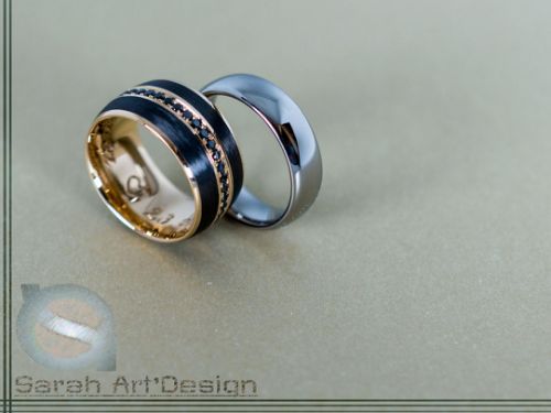alliances or rouge titane diamants noirs carbone
