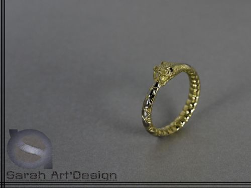 bague serpent or jaune or gris diamants noirs