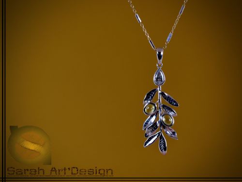 collier or blanc diamants péridot