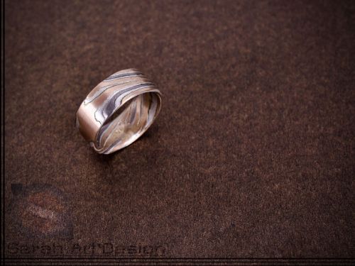 bague mokume gane argent palladium or rouge