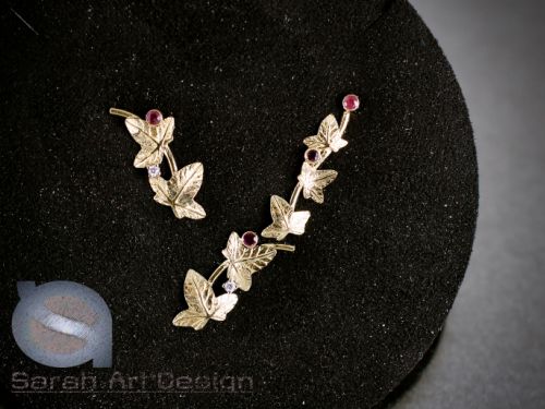 boucles d'oreilles or jaune rubis diamants
